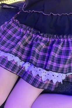 Pink Gothic Princess Plaid Ruffle Mini Skirt -Layer Outfit 30040910299328 6