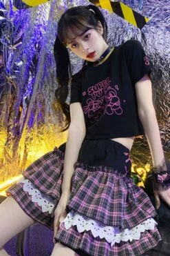 Pink Gothic Princess Plaid Ruffle Mini Skirt -Layer Outfit 30040910463168 3