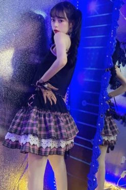 Pink Gothic Princess Plaid Ruffle Mini Skirt -Layer Outfit 30040910659776 7