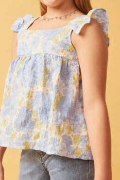 Textured Floral Button Back Ruffle Tank -Layer Outfit 30051051634785 3