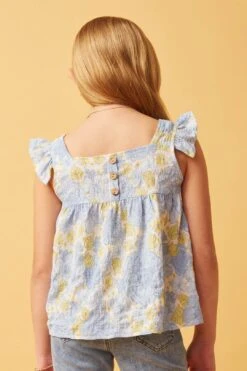 Textured Floral Button Back Ruffle Tank -Layer Outfit 30051051667553 4