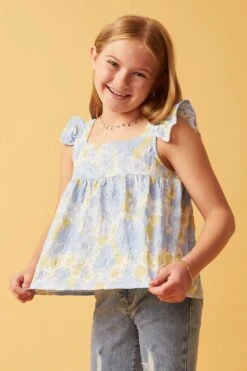 Textured Floral Button Back Ruffle Tank -Layer Outfit 30051051700321 5