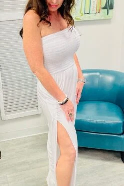 Beach To Bar Bandeau Drape Jumpsuit - White -Layer Outfit 30063273377872 6