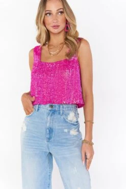 Show Me Your Mumu Tara Crop Top ~ Pink Disco Sequin