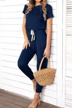 Asymmetrical Neck Short Sleeve Jumpsuit -Layer Outfit 30090909155402 5