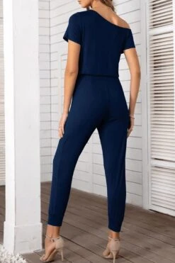 Asymmetrical Neck Short Sleeve Jumpsuit -Layer Outfit 30090909188170 6