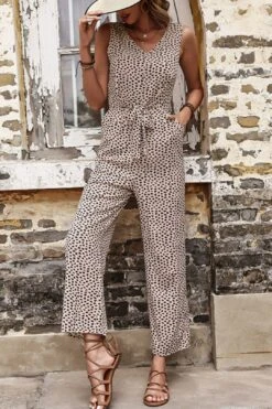 Printed Tie Front Sleeveless Jumpsuit -Layer Outfit 30090913284170 3