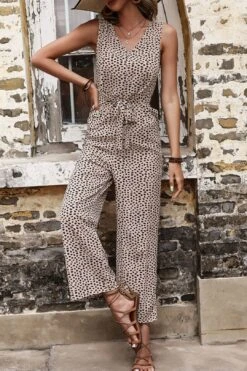 Printed Tie Front Sleeveless Jumpsuit -Layer Outfit 30090913316938 4