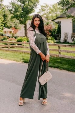 Happy Sanctuary Wide Leg Jumpsuit In Army Green