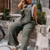 Happy Sanctuary Wide Leg Jumpsuit In Army Green Curves 1 Happy Sanctuary Wide Leg Jumpsuit In Army Green Curves -Layer Outfit 30117562679370 1