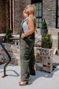Happy Sanctuary Wide Leg Jumpsuit In Army Green Curves 10 Happy Sanctuary Wide Leg Jumpsuit In Army Green Curves -Layer Outfit 30117562777674 4