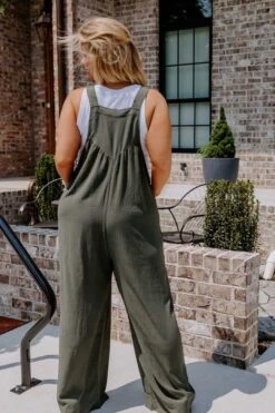 Happy Sanctuary Wide Leg Jumpsuit In Army Green Curves 11 Happy Sanctuary Wide Leg Jumpsuit In Army Green Curves -Layer Outfit 30117562810442 5