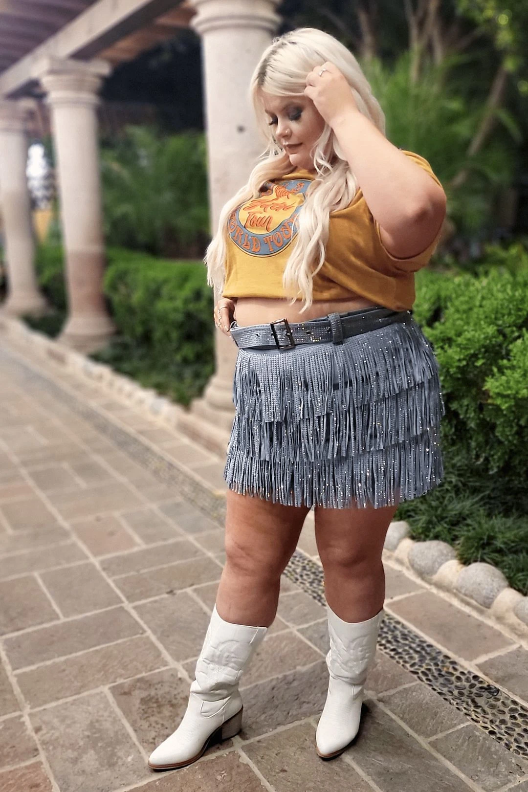 Long Ago | Light Blue Rhinestone Diva Fringe Skort S-3X 4 Long Ago | Light Blue Rhinestone Diva Fringe Skort S-3X - Image 2