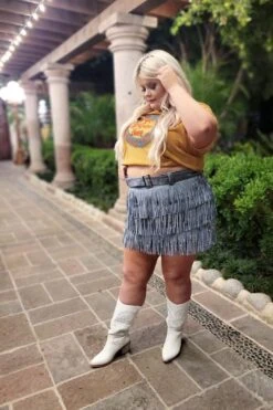 Long Ago | Light Blue Rhinestone Diva Fringe Skort S-3X 7 Long Ago | Light Blue Rhinestone Diva Fringe Skort S-3X -Layer Outfit 30210038824995 3