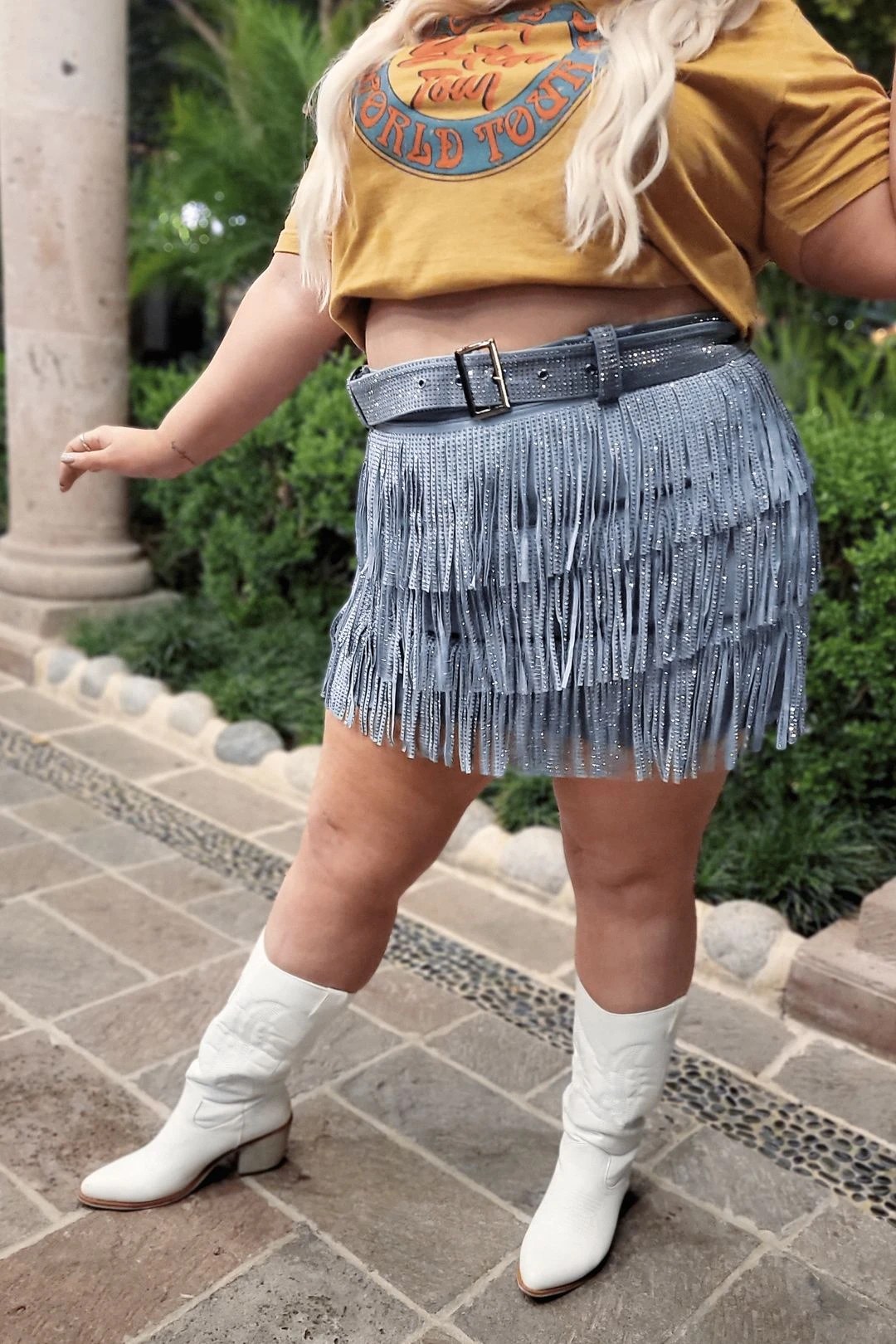 Long Ago | Light Blue Rhinestone Diva Fringe Skort S-3X 3 Long Ago | Light Blue Rhinestone Diva Fringe Skort S-3X