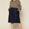 Plus Size - Button Denim Midi Skirt -Layer Outfit 30224656400561 1