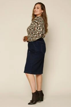 Plus Size - Button Denim Midi Skirt -Layer Outfit 30224656498865 2