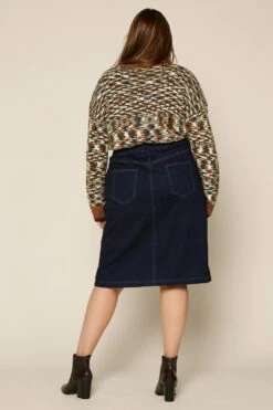 Plus Size - Button Denim Midi Skirt -Layer Outfit 30224656597169 4