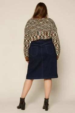 Plus Size - Button Denim Midi Skirt -Layer Outfit 30224656597169 5