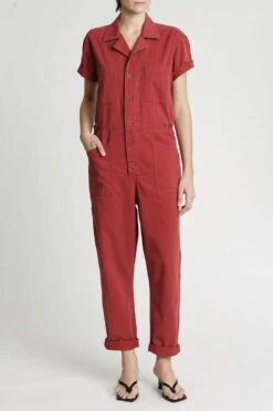Grover Short Sleeve Field Jumpsuit - Crimson Red