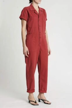 Grover Short Sleeve Field Jumpsuit - Crimson Red -Layer Outfit 30240639057973 3