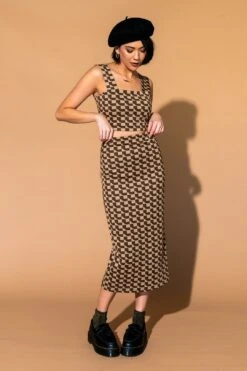 LALA ORIGINAL: Looking Good Print Top + Skirt Set In Mocha Geo -Layer Outfit 30256164405336 5