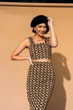 LALA ORIGINAL: Looking Good Print Top + Skirt Set In Mocha Geo -Layer Outfit 30256164503640 6