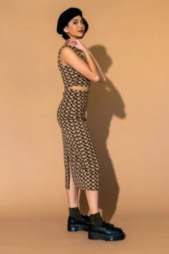 LALA ORIGINAL: Looking Good Print Top + Skirt Set In Mocha Geo -Layer Outfit 30256164601944 4