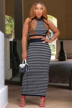 Carlene Fitted Maxi Skirt Set-Black