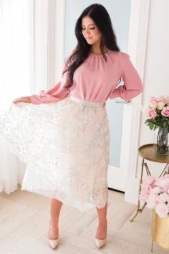 Classic Beauty Modest Embroidered Tulle Skirt