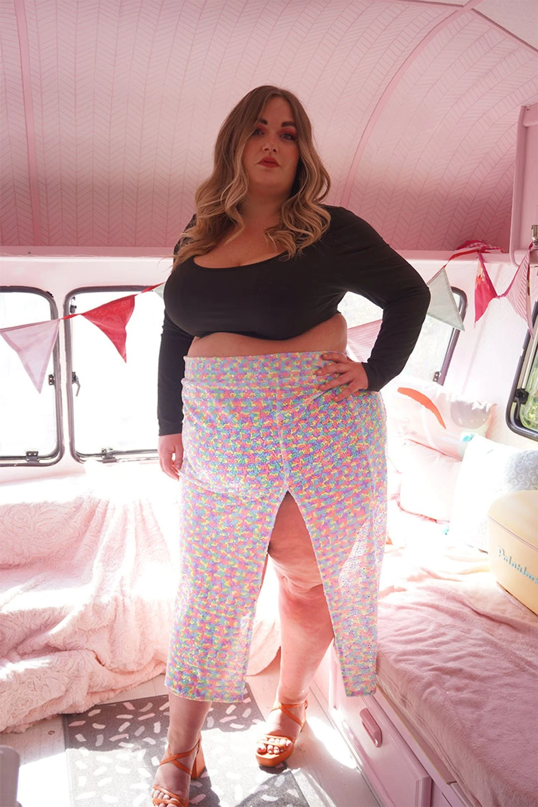 Sherbert Pastel Rainbow Sequin Midi Skirt 3 Sherbert Pastel Rainbow Sequin Midi Skirt