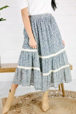Birch Floral Midi Skirt - Blue