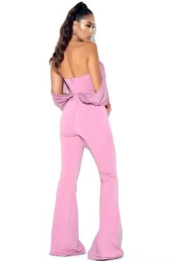 Sherlyn Mauve Off Shoulder Flared Crepe Jumpsuit -Layer Outfit 30558291886254 4