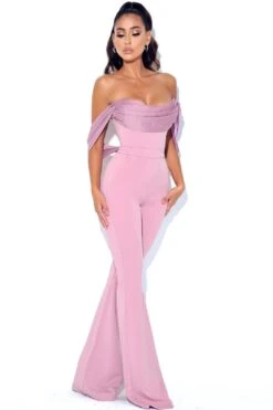 Sherlyn Mauve Off Shoulder Flared Crepe Jumpsuit -Layer Outfit 30558291919022 2