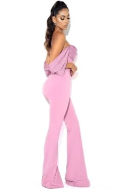 Sherlyn Mauve Off Shoulder Flared Crepe Jumpsuit -Layer Outfit 30558291984558 3