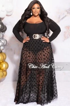 Final Sale Plus Size 2pc Black Bodysuit And Mesh Dot Skirt Set -Layer Outfit 30564407738473 3