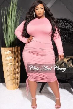 Final Sale Plus Size 2pc Crop Top And High Waist Drawstring Ruched Skirt In Mauve