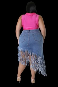Final Sale Plus Size Fringe Asymmetric Skirt In Denim -Layer Outfit 30613373681769 6