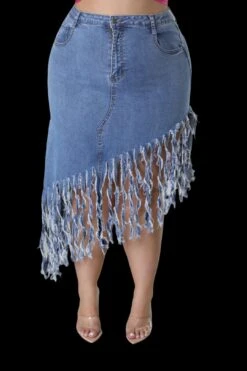 Final Sale Plus Size Fringe Asymmetric Skirt In Denim -Layer Outfit 30613373747305 5