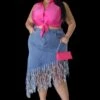 Final Sale Plus Size Fringe Asymmetric Skirt In Denim -Layer Outfit 30613374632041 1