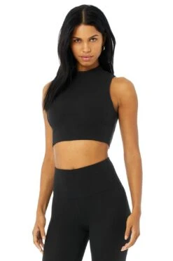 Alo Yoga Black Micro Waffle Comfort Bra Tank