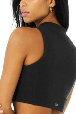 Alo Yoga Black Micro Waffle Comfort Bra Tank -Layer Outfit 30620311290018 3