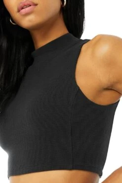 Alo Yoga Black Micro Waffle Comfort Bra Tank -Layer Outfit 30620311617698 4