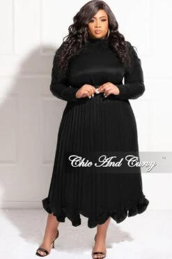 Final Sale Plus Size 2pc Puffy Sleeve Top And Pleated Skirt Set In Black -Layer Outfit 30657727496297 2