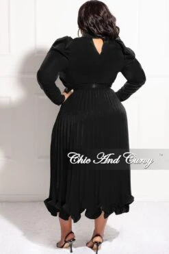 Final Sale Plus Size 2pc Puffy Sleeve Top And Pleated Skirt Set In Black -Layer Outfit 30657727529065 5