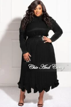 Final Sale Plus Size 2pc Puffy Sleeve Top And Pleated Skirt Set In Black -Layer Outfit 30657727561833 4