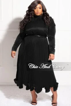 Final Sale Plus Size 2pc Puffy Sleeve Top And Pleated Skirt Set In Black -Layer Outfit 30657727594601 3