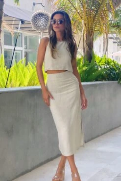 KELLY STRIPED LINEN TOP AND SKIRT SET