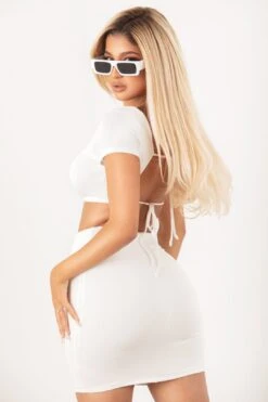 White Open Back Crop Skirt Set