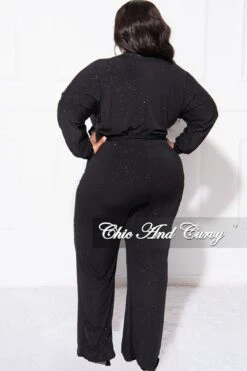 Final Sale Plus Size Faux Wrap Jumpsuit With Tie In Black Glitter -Layer Outfit 30703526707305 5